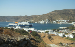 Blue Star Ferries arrives at the port of Katapola, Amorgos
