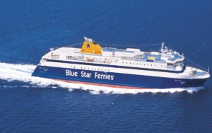 Blue Star Ferries Naxos at sea.
