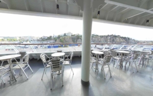 Outdoor seating or deck of Super Ferry.