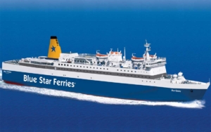 Blue Star Ferries Blue Galaxy at sea.