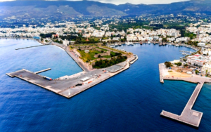 Aerial view of the main port in Kos
