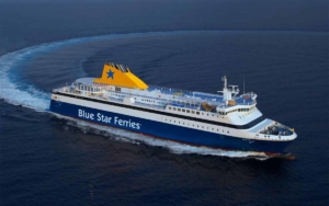 Blue Star Ferries Myconos at sea.