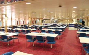 Dining hall inside ship F/b Prevelis Anek Lines.