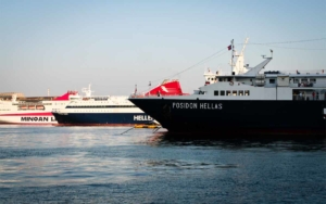 Posidon Hellas Saronic Ferries at the port of Piraeus.