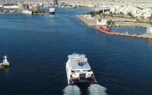 Seajets Naxos jet at the port of Piraeus.