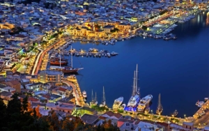 The port of Kalymnos at night from the air