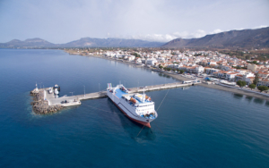 Porfyrousa ferry at the port of Neapoli