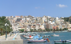 The port and buildings in Sitia, Crete