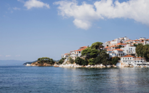 The town of Skiathos  from the sea 