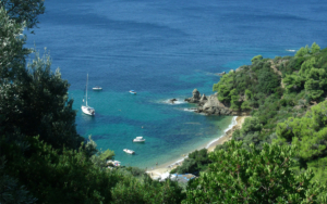 The view of the beach in Skiathos