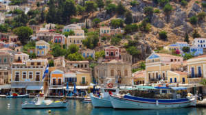 The port and main town  in Symi
