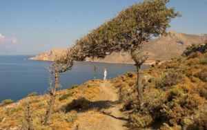 A woman hiking in Tilos