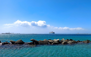 The Blue Star Ferries leaves the port of Tinos