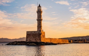 Venetian lighhouse at sunset in Chania