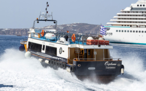 Maistros Santorini leaves the port of Santorini