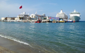 The port as seen from the beach