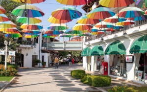 Colorful umbrellas over a street in the town of Marmaris