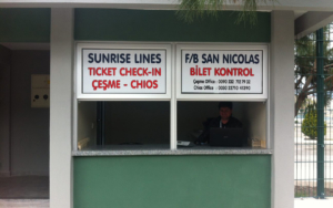 The ticket booth of Sunrise Lines in Cesme port