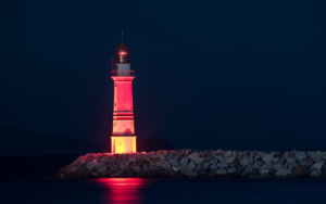 The lighthouse of Turgutreis at night