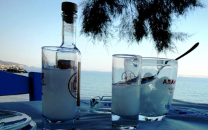 Traditional ouzo in a seaside tavern in Chios