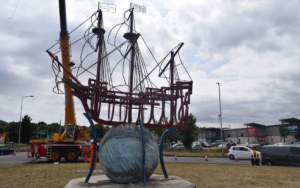 A sculpture depicting the Mayflower ship