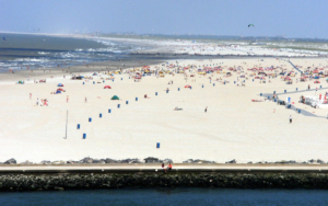 A view of the sandy beach