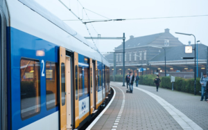 The tram in the city