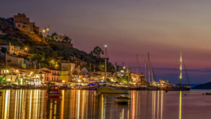 Korissia port in Kea at dusk